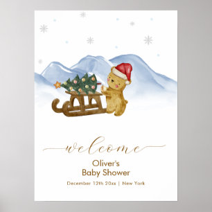 Rustikale Winter-Schlitten-Bär-Baby-Party-Willkomm Poster