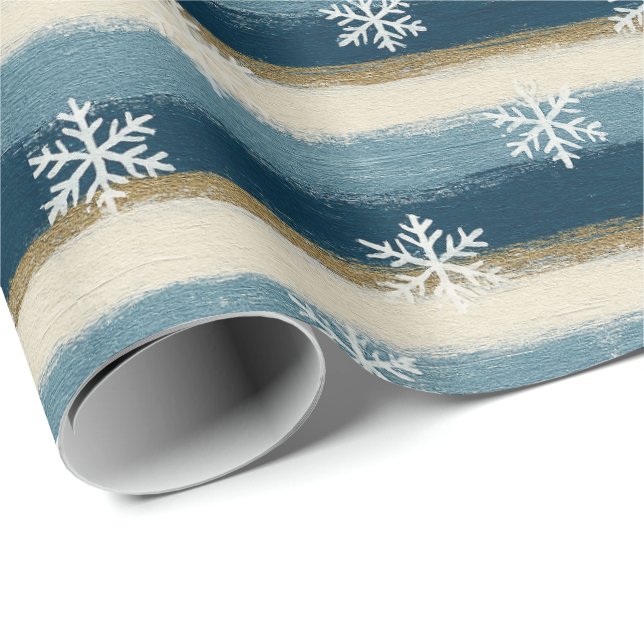 Rustikale Winter-Schneeflocken Blau Gold Gemalte S Geschenkpapier (Rolleneckpunkt)