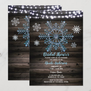 Rustikale Winter-Schneeflocken- & Lichter-Hochzeit Einladung