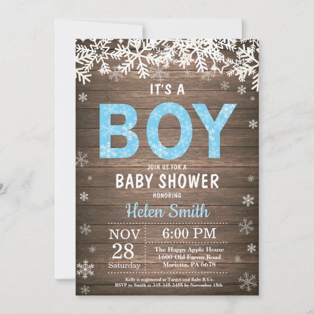 Rustikale Winter Snowman Boy Babydusche Einladung (Vorderseite)