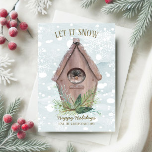 Rustikale Winter-Vogel-Weihnachtskarte "Let It Sno Feiertagskarte