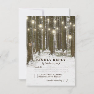 Rustikale Winter-Waldbaum-Lichter Hochzeit RSVP Karte