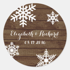 Rustikale Winter Wedding Barn Wood Schneeflocken Runder Aufkleber