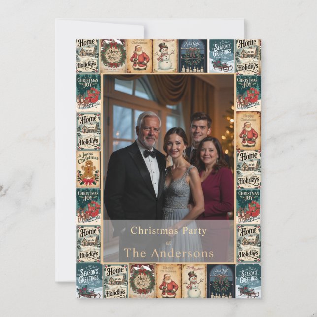 Rustikale Winter Weihnachts-Foto Party Einladung (Vorderseite)