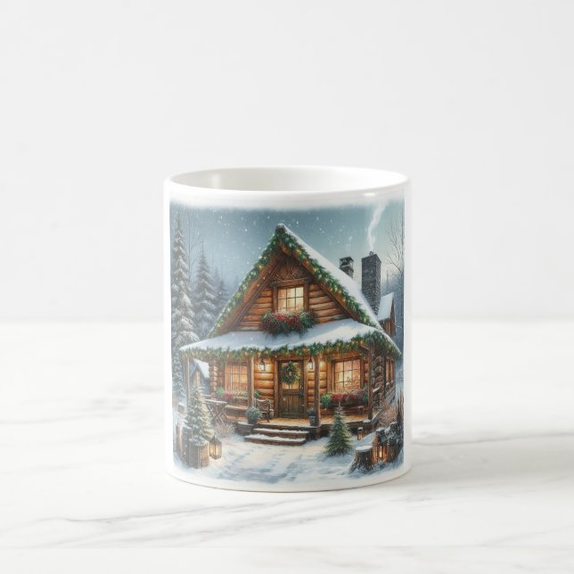 Rustikale Winter-/Weihnachtsschneekabine Kaffeetasse (Mittel)