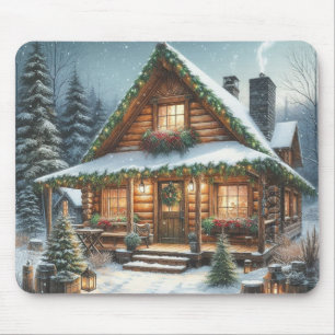 Rustikale Winter-/Weihnachtsschneekabine Mousepad