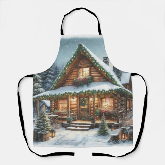 Rustikale Winter-/Weihnachtsschneekabine Schürze (Vorderseite)