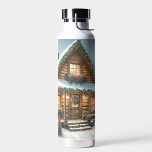 Rustikale Winter-/Weihnachtsschneekabine Trinkflasche