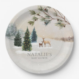 Rustikale Winter Woodland Babydusche Personalisier Pappteller