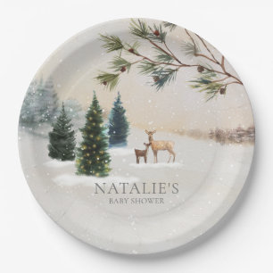 Rustikale Winter Woodland Babydusche Personalisier Pappteller