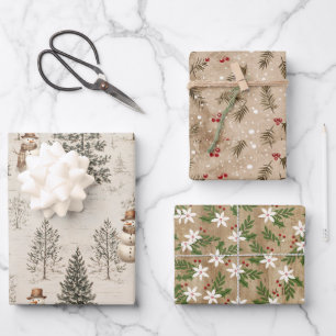 Rustikale Winterbäume, Botanicals, Blume, Schneemä Geschenkpapier Set