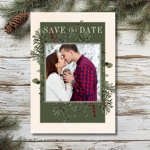 Rustikale Winterbeeren & Tannengrün-Creme Save The Date
