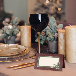Rustikale Winterbrände & Pine Burgund Hochzeit Platzkarte