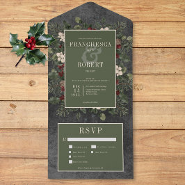 Rustikale Winterfrüchte & Pine Black Drei Abendess All In One Einladung