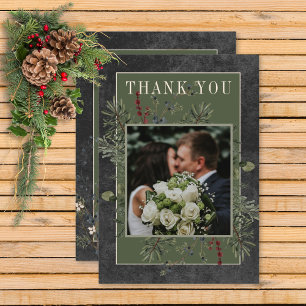 Rustikale Winterfrüchte & Pine Black Wedding Dankeskarte