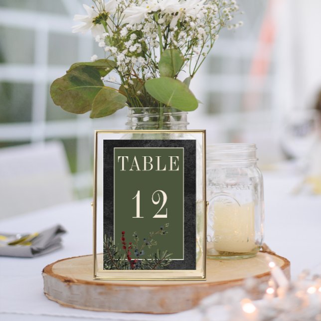 Rustikale Winterfrüchte & Pine Black Wedding Tischnummer (Rustic winter Berries & Pine Black Wedding Table Numbers)
