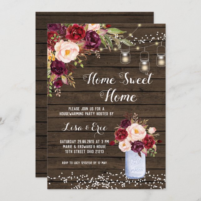 rustikale Winterhäuserwärmung Party Einladung (Vorne/Hinten)