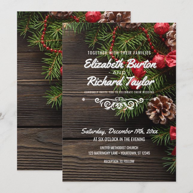 Rustikale Winterhochzeit Einladung (Vorne/Hinten)