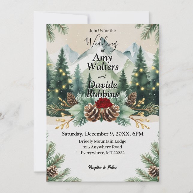 Rustikale Winterhochzeit Einladung (Vorderseite)