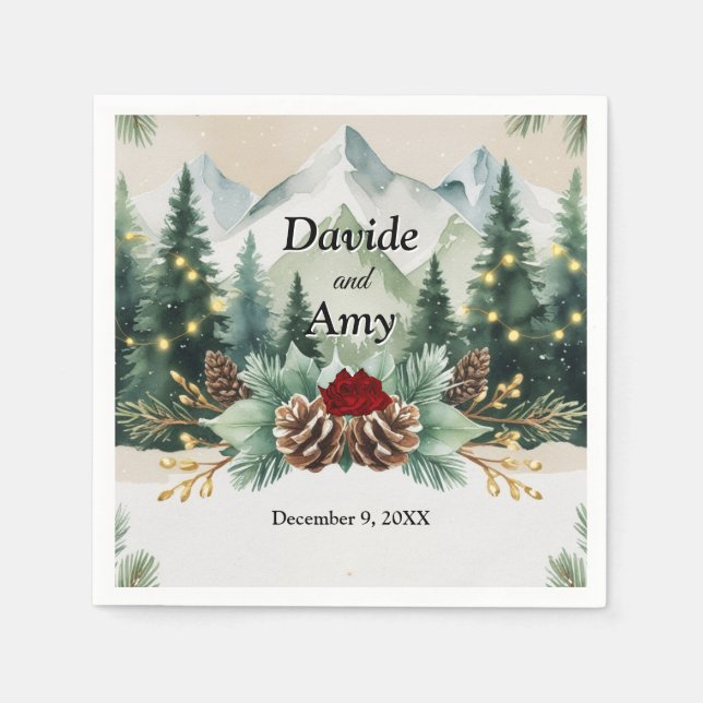 Rustikale Winterhochzeit| Pinecones Serviette (Vorderseite)