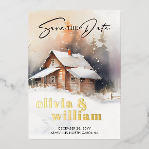 Rustikale Winterhochzeit Save the Date Folieneinladung