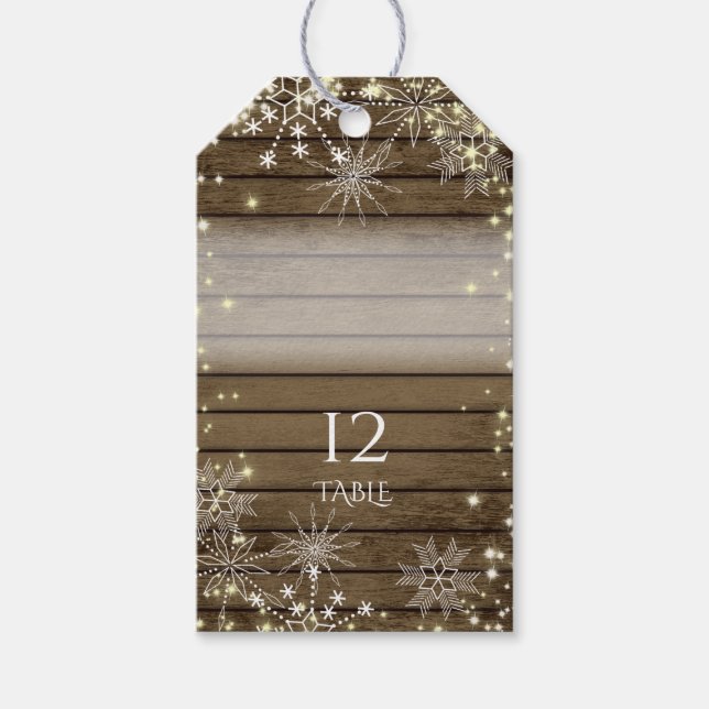 Rustikale Winterhochzeiten - Schneeflocken Sitzplä Geschenkanhänger (Vorderseite)