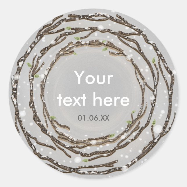 Rustikale Winterhochzeiten und Landschnee Runder Aufkleber (Vorderseite)