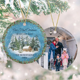 Rustikale Winterhütte Erste Weihnachtsfeier Neues  Keramik Ornament