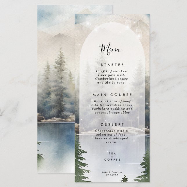 rustikale Winterkarten für Hochzeiten Menükarte (Vorne/Hinten)