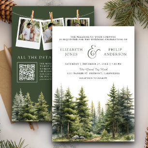 Rustikale Winterkiefern-Wald QR-Code-Hochzeit Einladung