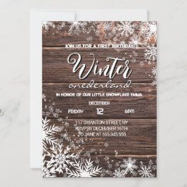 Rustikale Winterlandschaft 1. Geburtstag Einladung