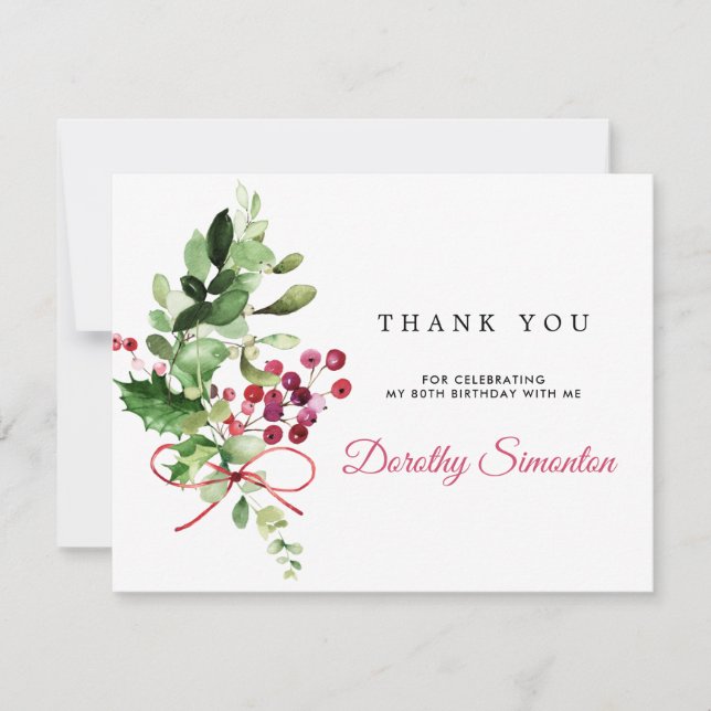 Rustikale Winterlandschaft 80. Geburtstag Dankeskarte (Vorderseite)