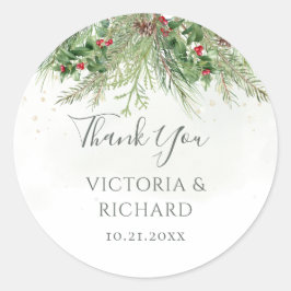 Rustikale Winterlandschaft Berries Pine Cone Weddi Runder Aufkleber