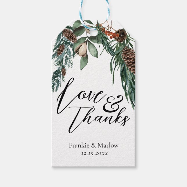 Rustikale Winterlandschaft Pine Cone Berries Blume Geschenkanhänger (Vorderseite)