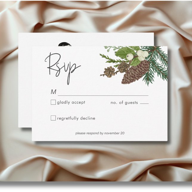 Rustikale Winterlandschaft & Pine RSVP Karte (Rustic Winter Nature & Pine RSVP Card)