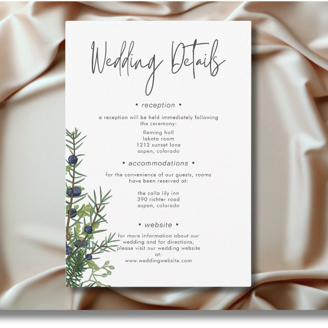 Rustikale Winterlandschaft & Pine Wedding Details Begleitkarte (Rustic Winter Nature & Pine Wedding Details Enclosure Card)