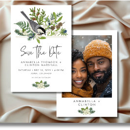 Rustikale Winterlandschaft & Pine Wedding Foto Save The Date