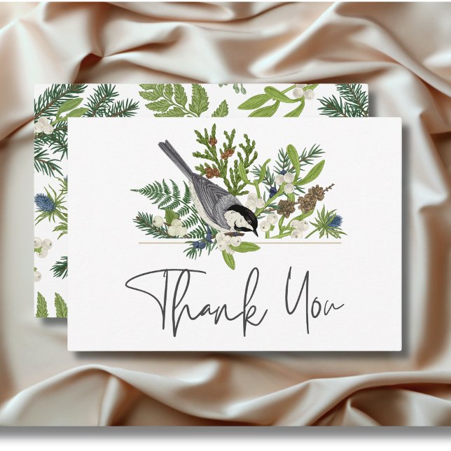 Rustikale Winterlandschaft & Pinienhochzeit Dankeskarte (Rustic Winter Nature & Pine Wedding Thank You Card)