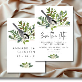 Rustikale Winterlandschaft & Pinienhochzeit Save The Date