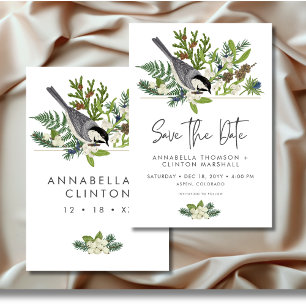 Rustikale Winterlandschaft & Pinienhochzeit Save The Date