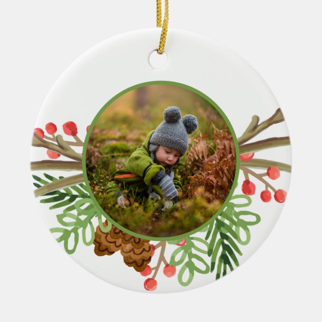 Rustikale Winterlandschaft Wasserfarbe Keramik Ornament (Vorne)