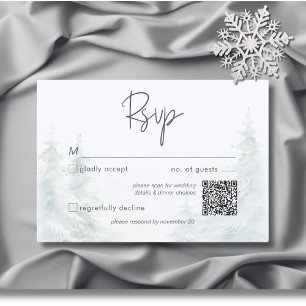 Rustikale Winterlandschaft Wasserfarbe QR Code RSVP Karte