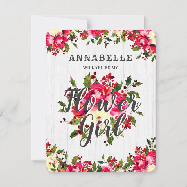 Rustikale Winterlandschaft wird mein Blumenmädchen Einladung (Vorderseite)