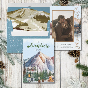 Rustikale Winterlodge im Gebirge Save the Date Einladung