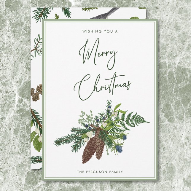 Rustikale Winterpine & Berries Weihnachten (Rustic Winter Pine & Berries Spray Christmas Holiday Card)