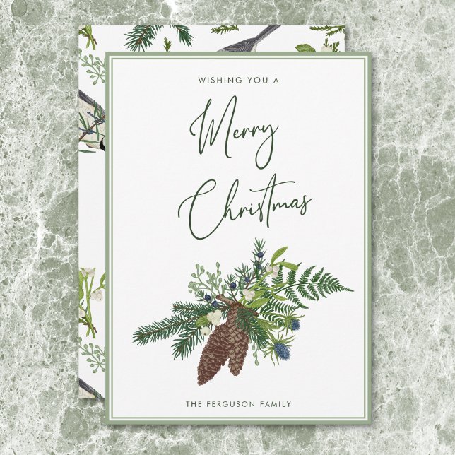 Rustikale Winterpine & Berries Weihnachten (Rustic Winter Pine & Berries Spray Christmas Holiday Card)