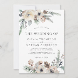 Rustikale Winterpine Botanische Blumenhochzeit Einladung