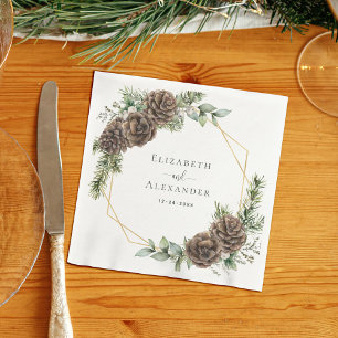 Rustikale Winterpine Cone Grüne Hochzeit Serviette