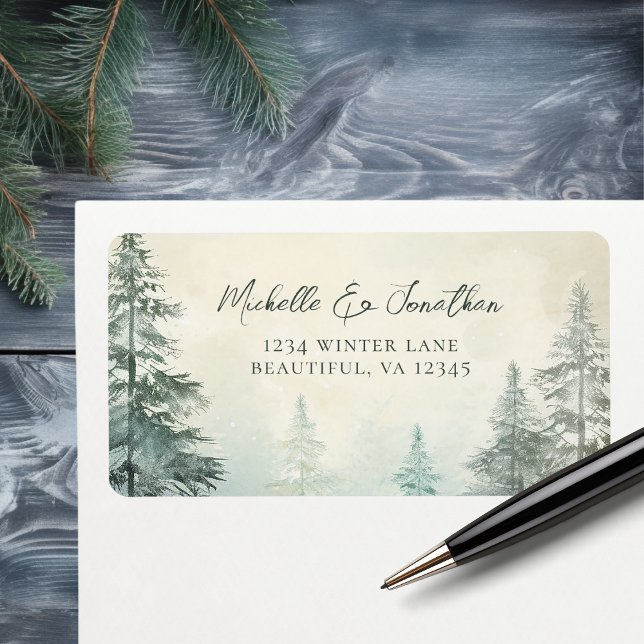Rustikale Winterpine Forest Woodland Hochzeit Adre Adressaufkleber (Rustic Winter Pine Forest Woodland Wedding Address Label)