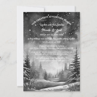 Rustikale Winterpine-Schnee Outdoorsy-Hochzeit Einladung